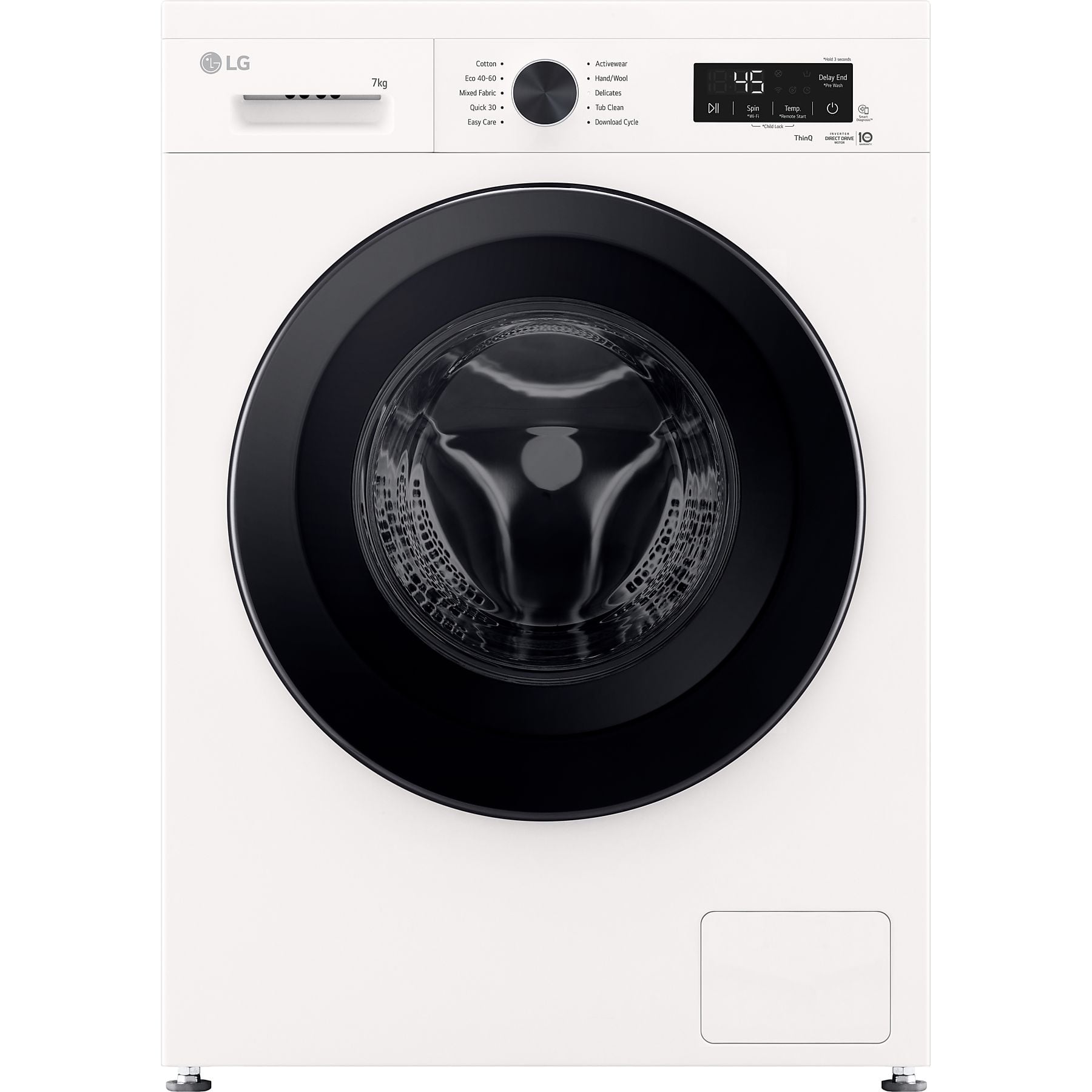 LG - Washing Machine - F2X10S7NWK - Energy efficiency class A - Front loading - Washing capacity 7 kg - 1150 RPM - Depth 44 cm - Width 60 cm - Display - LED - Steam function - Essence White (Glossy) - Wi-Fi