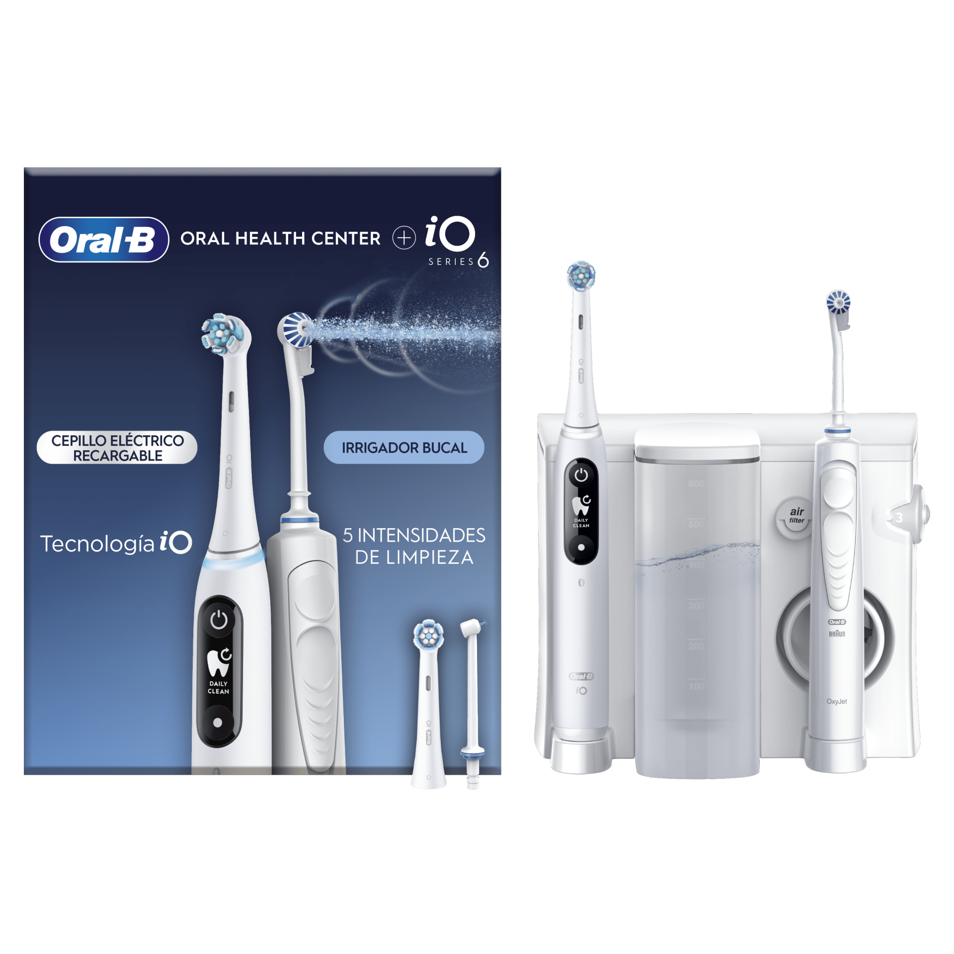 Oral-B Electric Toothbrush - iO6 & OxyJet - Rechargeable - For adults - Number of brush heads included 2 - Number of teeth brushing modes 5 - White