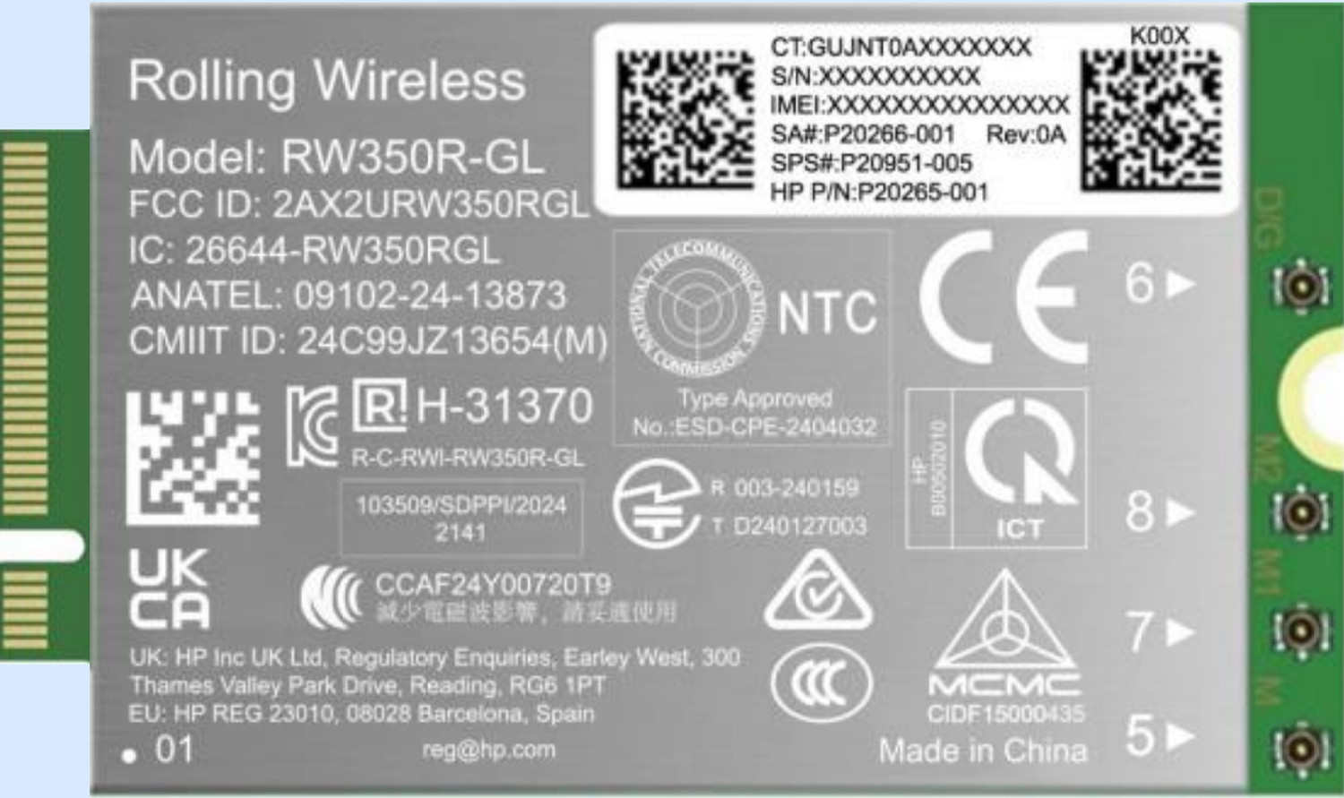 HP 4G LTE Modem m.2 WWAN Cat 19 Mobile Broadband Cellular (compatible with WWAN-ready EliteBook 8 X - G1i G1a - 13 14 16, Flip, ZBook 8 X Fury - G1i G1a - 14 16 18)