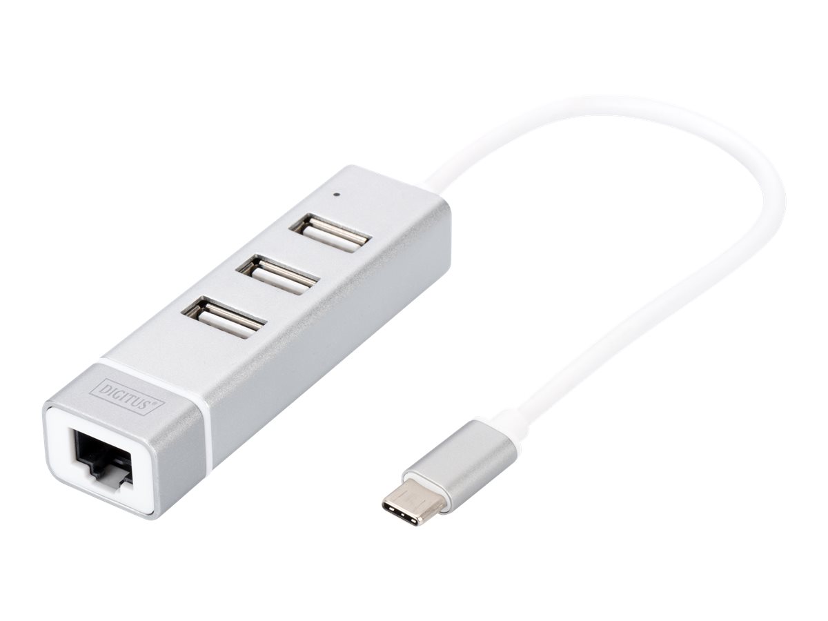 Digitus - USB Type-C 3-Port Hub + Fast Ethernet LAN Adapter - DA-70253