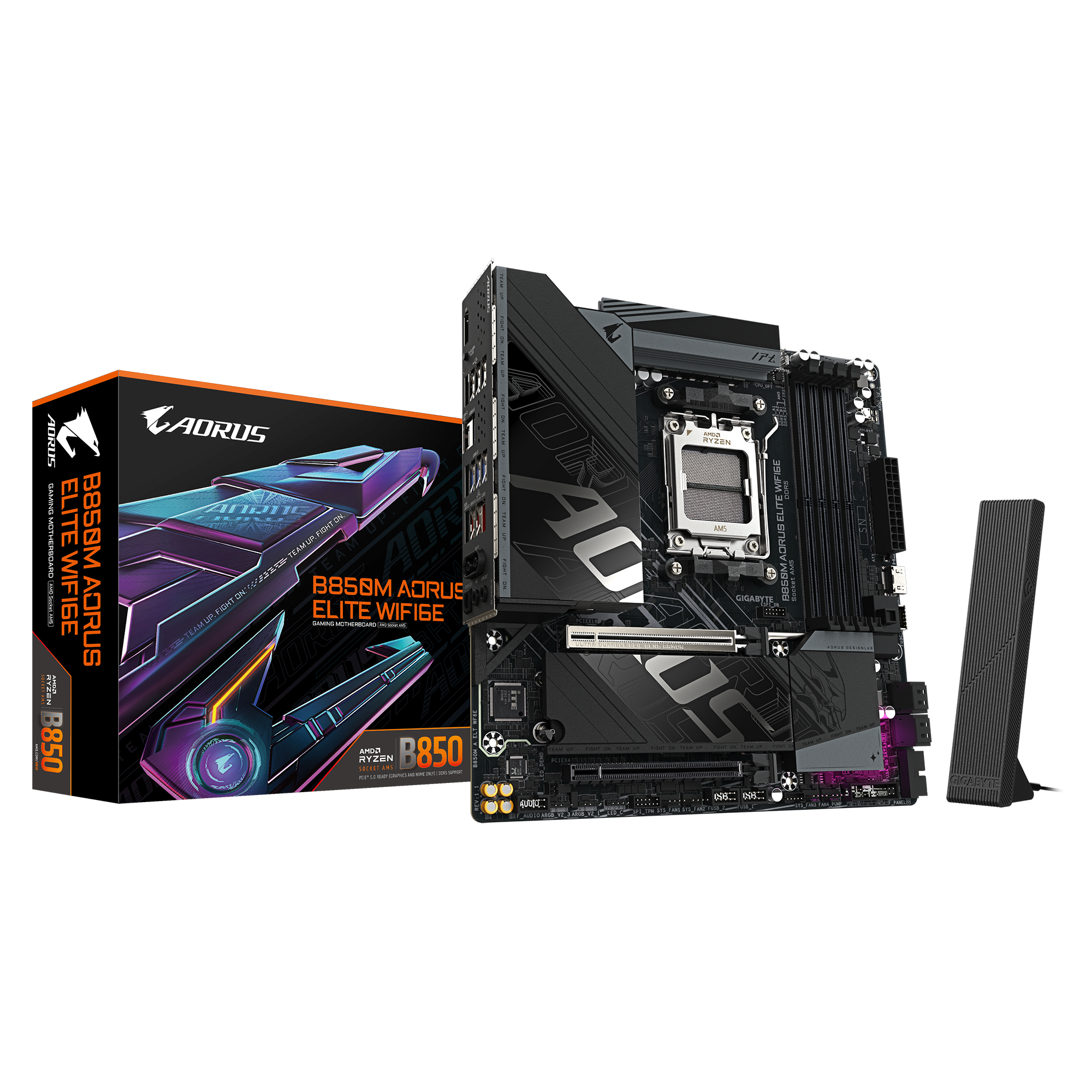 Gigabyte B850M A ELT WF6E - Processor family AMD - Processor socket AM5 - DDR5 - Supported hard disk drive interfaces SATA, M.2 - Number of SATA connectors 4