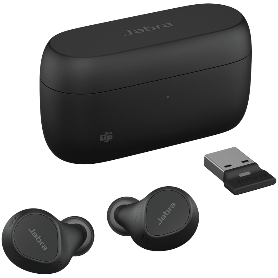 JABRA EVOLVE2 Buds MS, Cradle USB-A MS, Link 380 BT adapter USB-A MS, 30  cm USB-C to USB-A cable, Ear gels, warranty