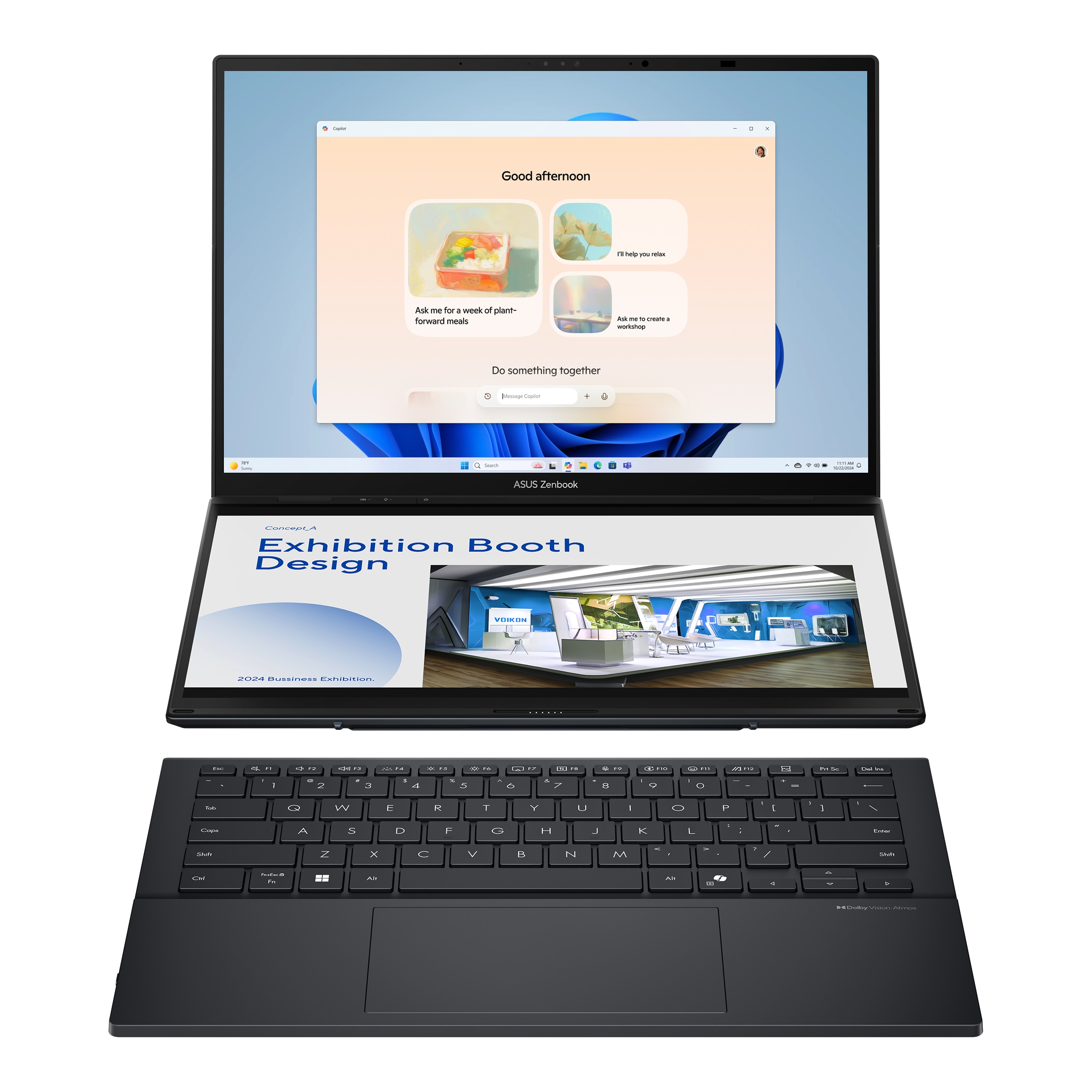 Asus - Zenbook Duo UX8406CA-PZ009W - Basalt Gray - 14 " - OLED - Touchscreen - 3K - 2880 x 1800 pixels - Glossy - Intel Core Ultra 9 - 285H - 32 GB - LPDDR5X - Solid-state drive capacity 2000 GB - Intel Graphics - Windows 11 Home - 802.11be - Bluetooth ve