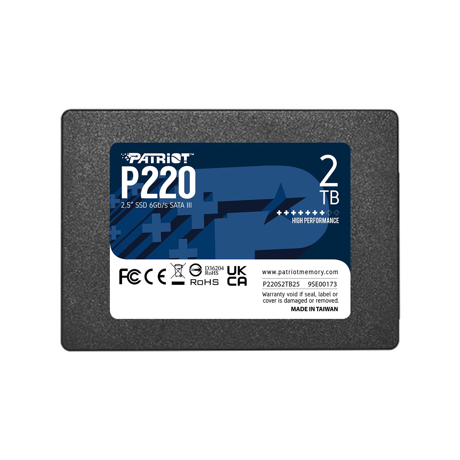 SSD|PATRIOT|P220|2TB|SATA|Write speed 500 MBytes/sec|Read speed 550 MBytes/sec|2,5"|TBW 960 TB|P220S2TB25