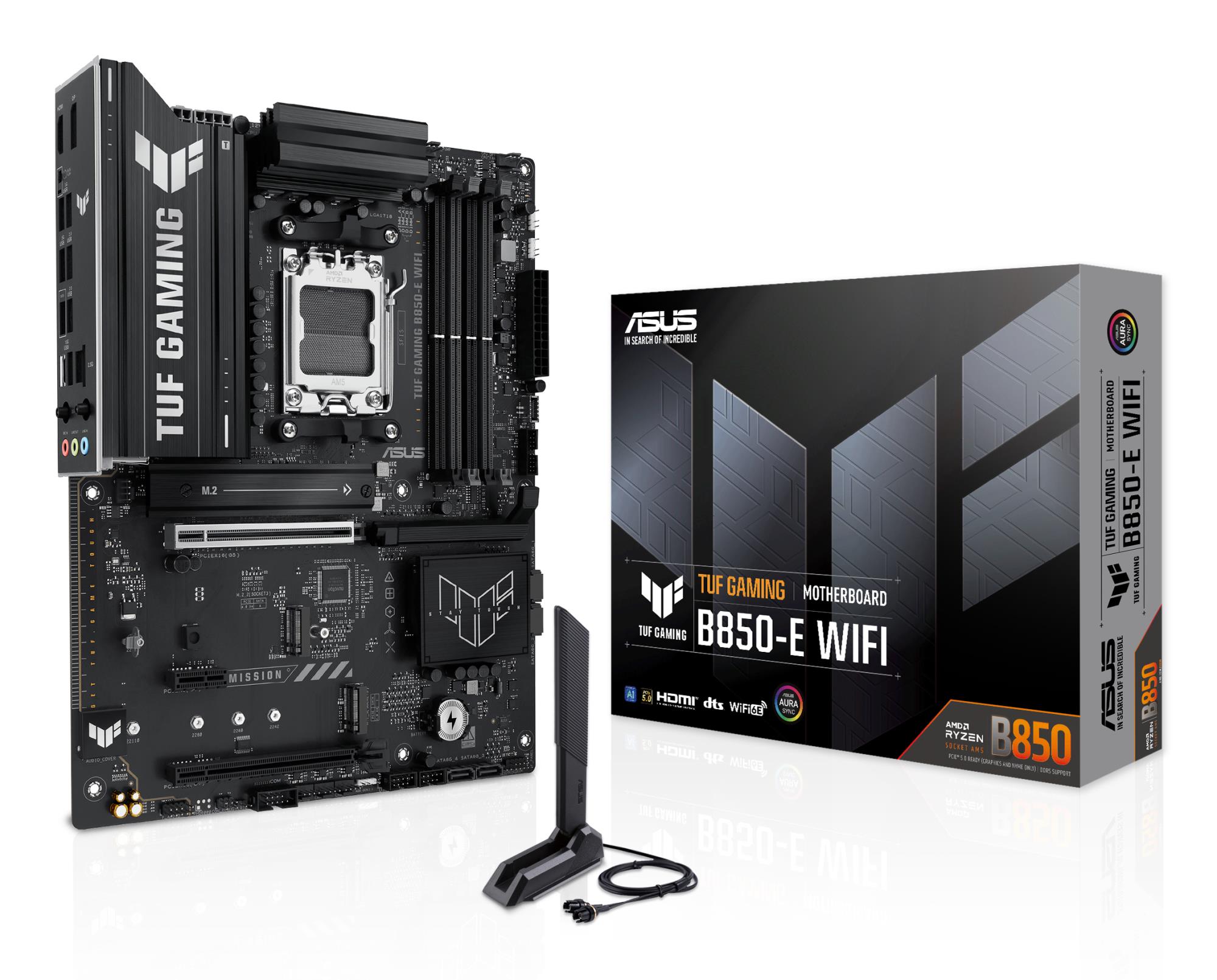 Mainboard|ASUS|AMD B850|SAM5|ATX|Memory DDR5|Memory slots 4|1xPCI-Express 4.0 1x|1xPCI-Express 4.0 16x|1xPCI-Express 5.0 16x|3xM.2|1xHDMI|1xDisplayPort|3xUSB 2.0|4xUSB 3.2|1xUSB-C|1xRJ45|3xAudio port|TUFGAMINGB850-EWIFI