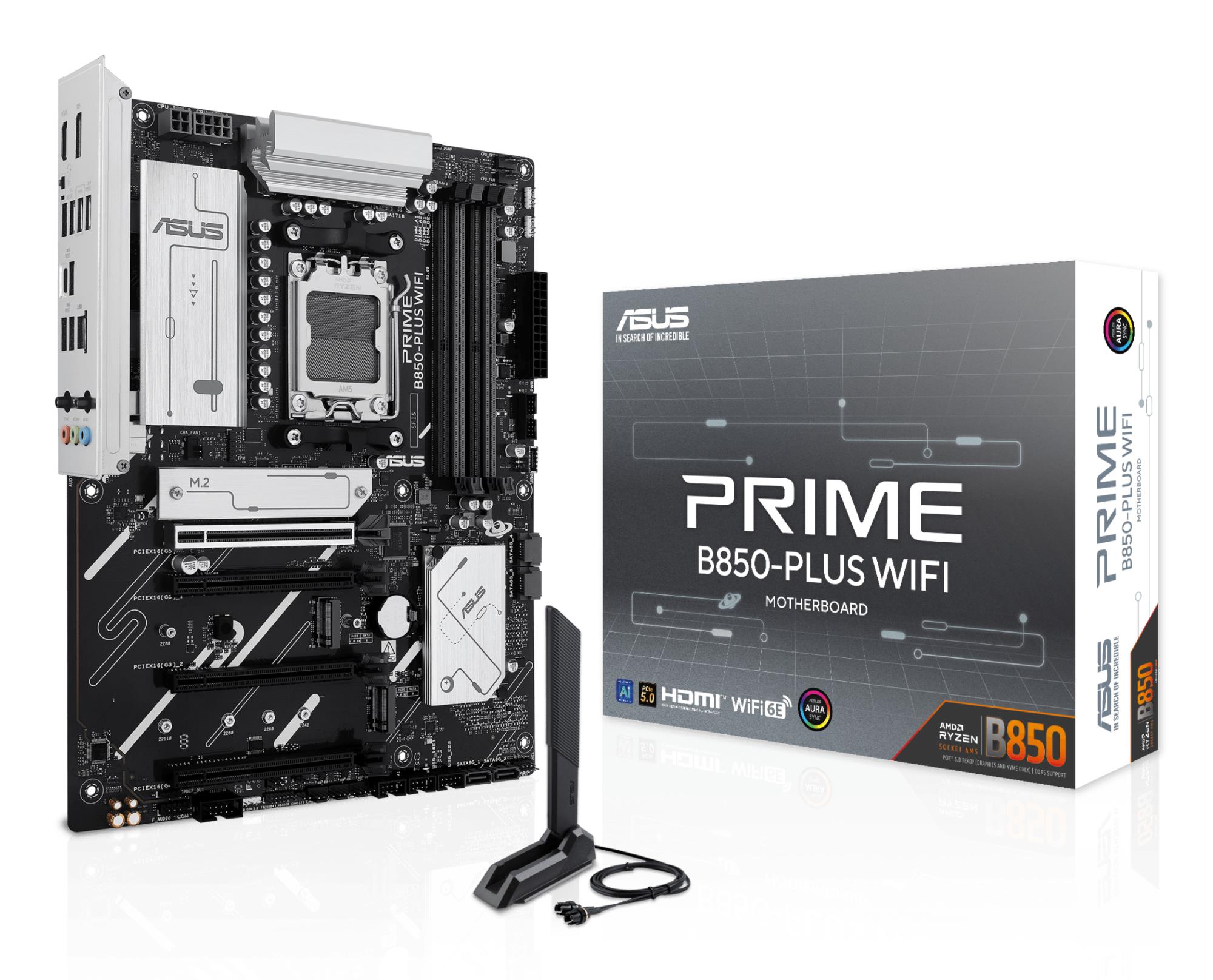 Mainboard|ASUS|AMD B850|SAM5|ATX|Memory DDR5|Memory slots 4|2xPCI-Express 3.0 16x|1xPCI-Express 4.0 16x|1xPCI-Express 5.0 16x|3xM.2|1xHDMI|1xDisplayPort|3xUSB 2.0|5xUSB 3.2 type B|2xUSB-C|3xAudio port|PRIMEB850-PLUSWIFI