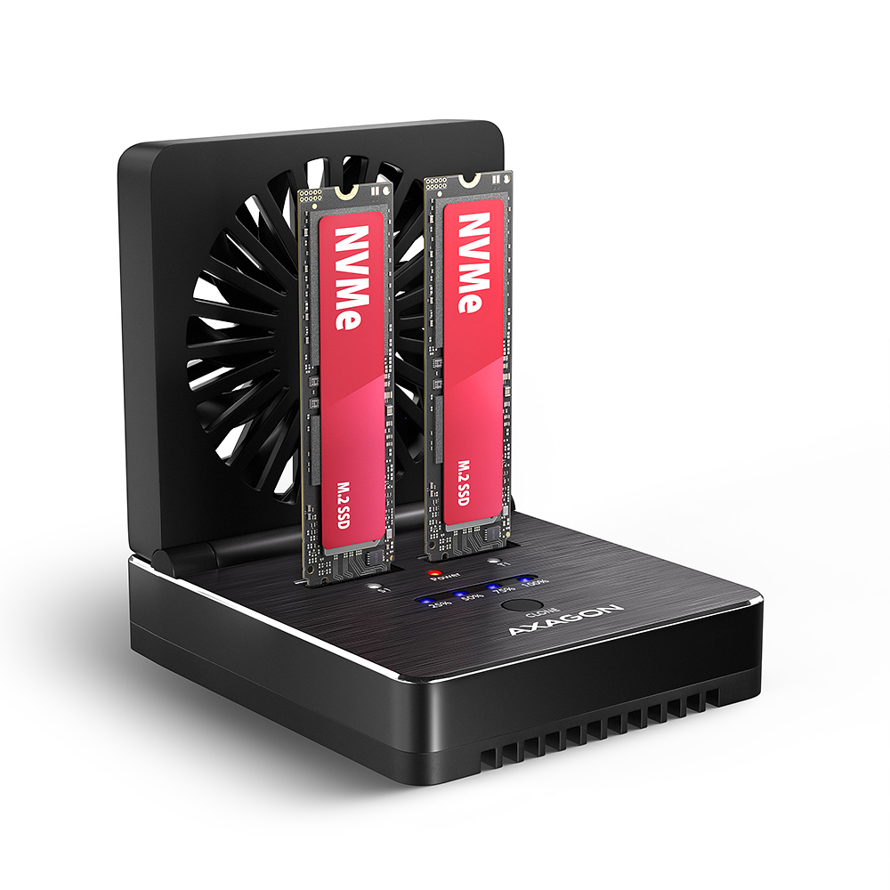 AXAGON USB-C 20Gbps docking station for 2x M.2 NVMe/SATA SSD with disk cloning function without PC - ADSA-M2C22