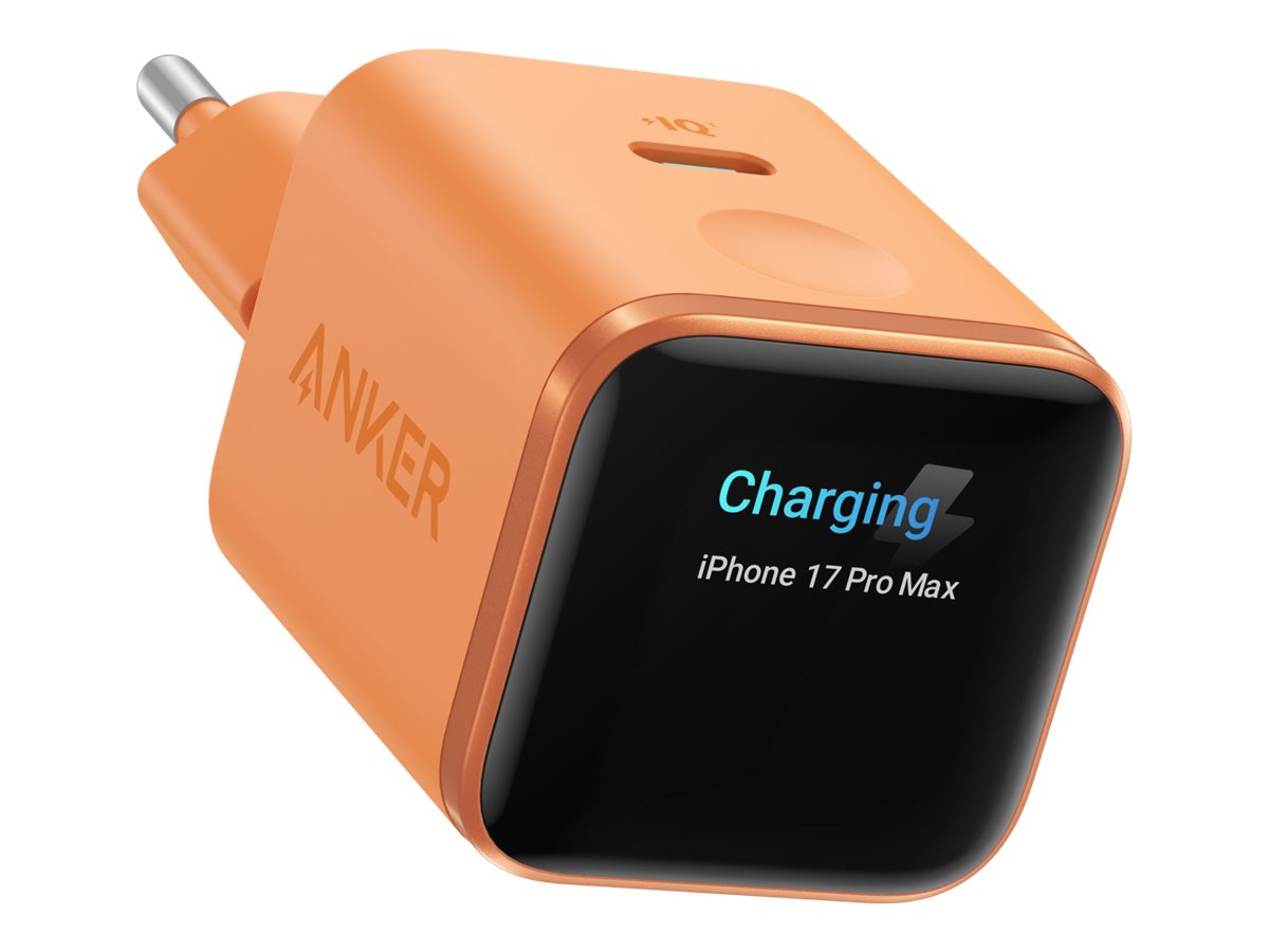 Anker Nano Charger 45W, Smart Display, Orange - 24 pin USB-C