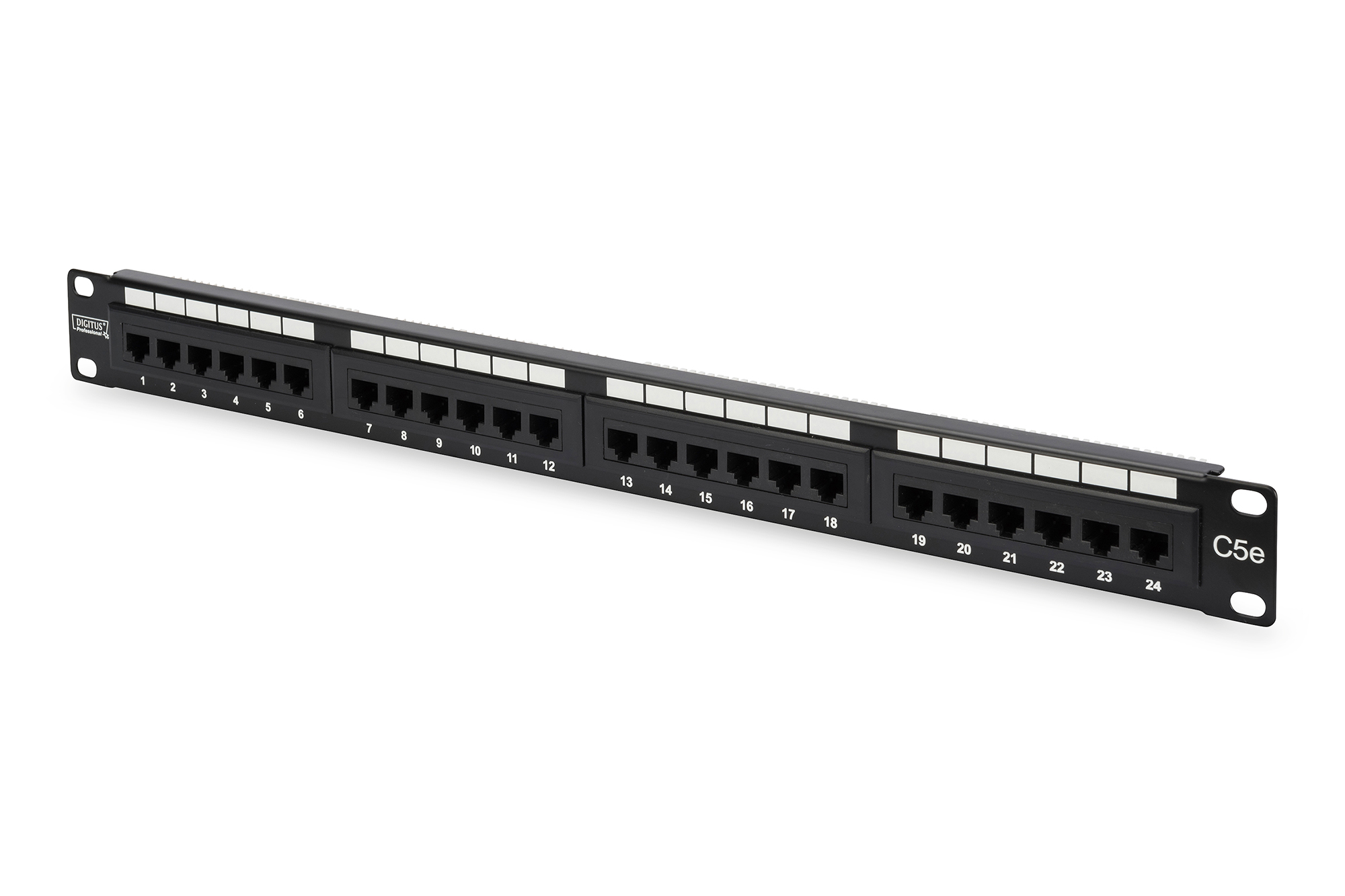 Digitus - Patch Panel - DN-91524U - 48.2 x 4.4 x 10.9 cm - Category: CAT 5e; Ports: 24 x RJ45; Retention strength: 7.7 kg; Insertion force: 30N max - Black