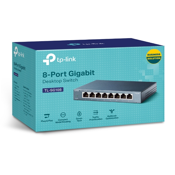 TP-LINK - Switch - TL-SG108 - Unmanaged - Desktop - Gigabit Ethernet (copper) ports quantity 8 - Power supply type External - 36 month(s)