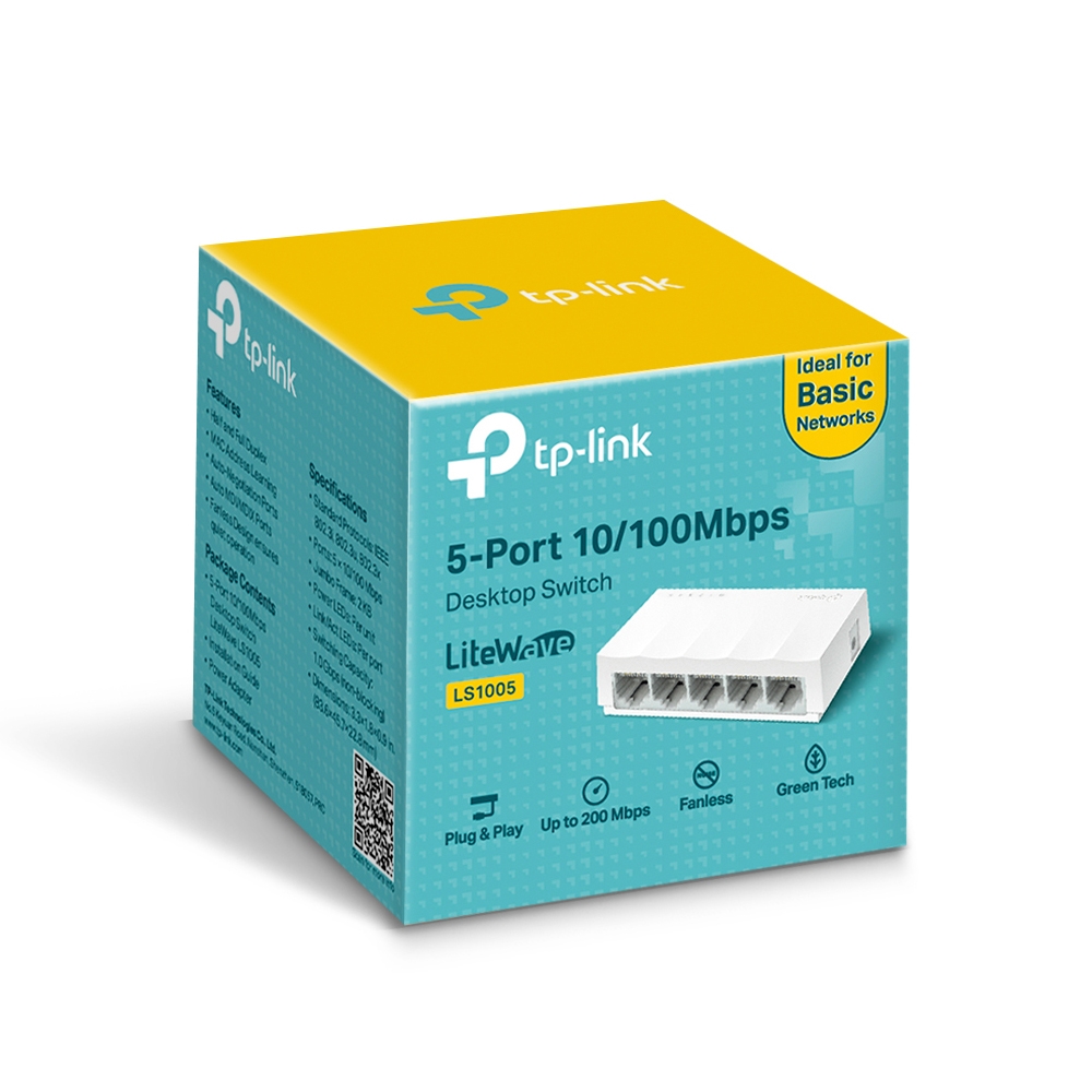 TP-LINK - 5-Port 10/100Mbps Desktop Network Switch - LS1005 - Unmanaged - Desktop - Power supply type External