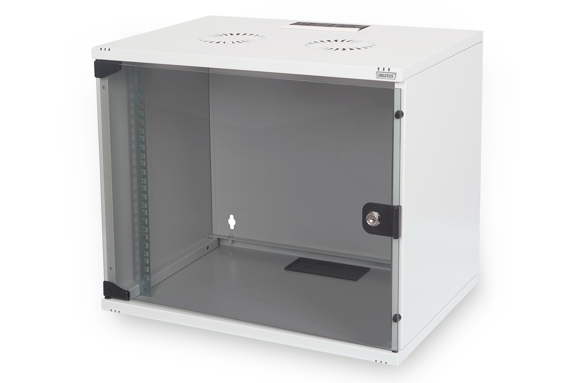Digitus - 7U wall mounting cabinet - DN-19 07U-S-1 - Safety class rating IP20. Lockable safety-glass door. 200° door opening angle. Front door: Glass door, single opening. Unmounted 370x540x400 mm - Grey