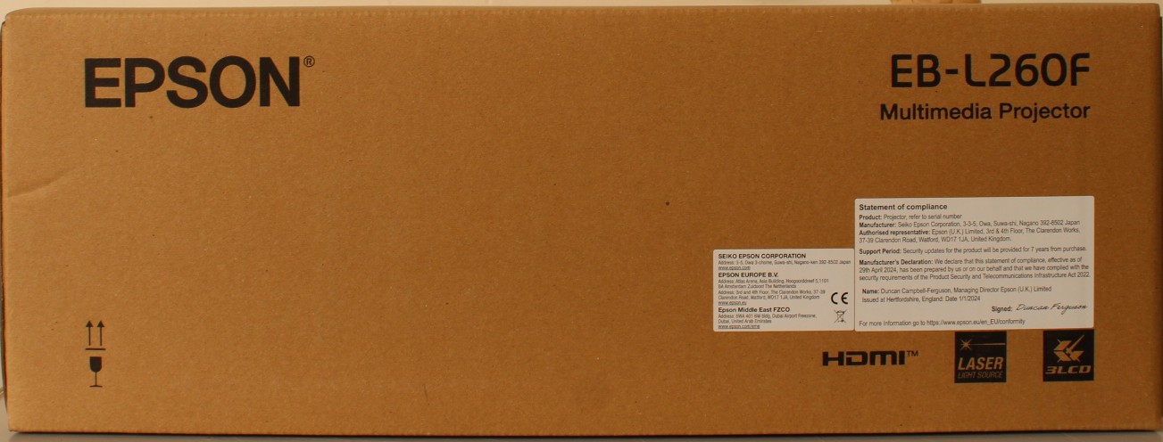 SALE OUT. Epson EB-L260F Full HD 3LCD Projector 1920x1080/4600 Lm/16:9/2500000:1, White - SALE OUT. Epson - EB-L260F - Full HD (1920x1080) - 4600 ANSI lumens - White - DAMAGED PACKAGING - Wi-Fi