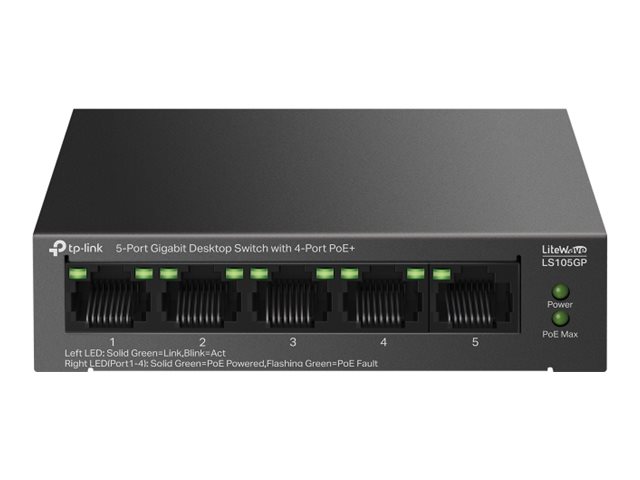 TP-LINK - 5-Port Gigabit Desktop Switch with  4-Port PoE+ - LS105GP - Unmanaged - Desktop