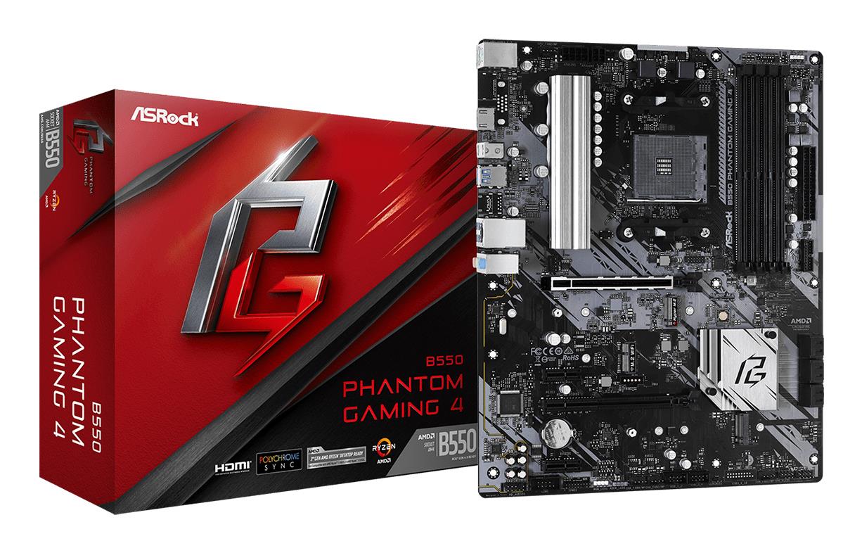 Mainboard|ASROCK|AMD B550|SAM4|ATX|2xPCI-Express 3.0 1x|1xPCI-Express 3.0 4x|2xM.2|1xPCI-Express 4.0 16x|Memory DDR4|Memory slots 4|1xHDMI|2xAudio-In|1xAudio-Out|6xUSB 3.2|1xPS/2|1xRJ45|B550PHANTOMGAMING4