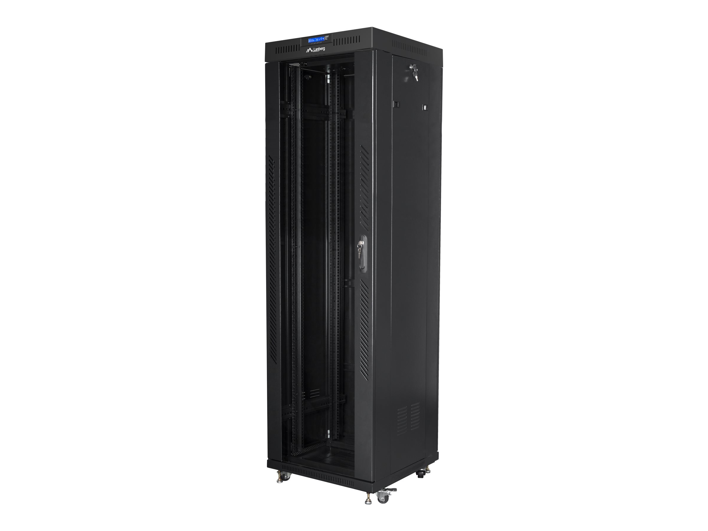 Lanberg - Rack cabinet 19" free-standing 42U/600x600 (flat pack) with glass door lCD V2 - FF01-6642-12BL - Black