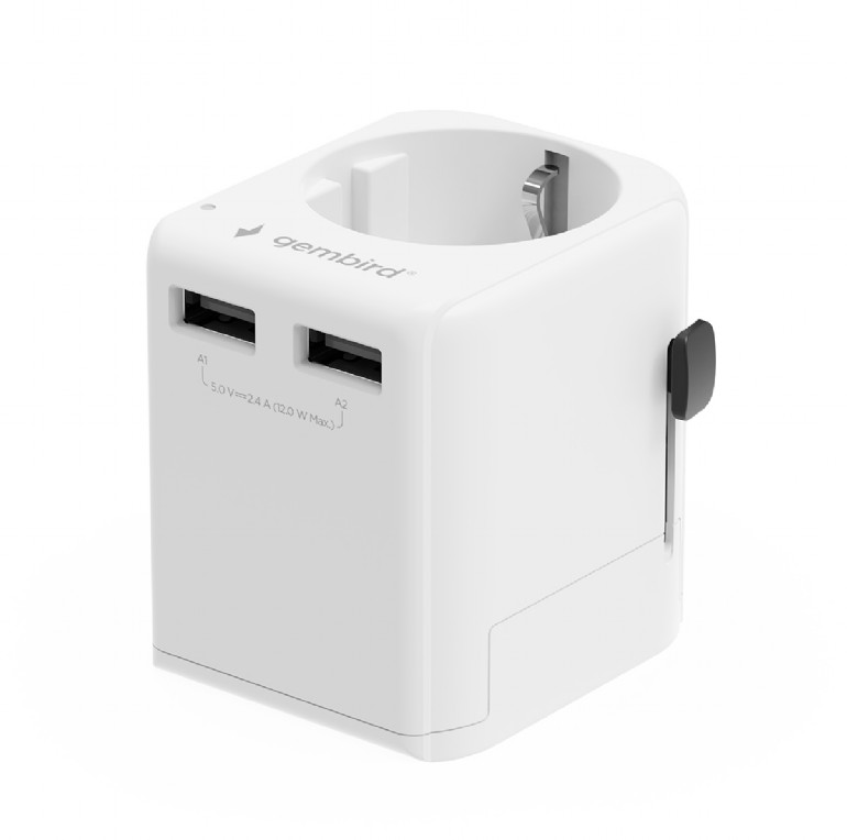 Gembird EU to Universal travel power adapter, 12W - TPA-EU2A12-01-W - 5 V