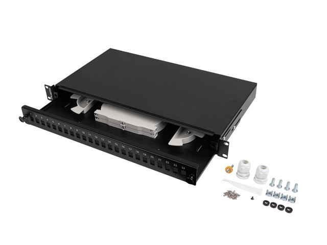 Lanberg Rackmount 19" 1U Fiber Patch panel 24xSC Simplex/24XLC Duplex Black with Accessories - FOP1-24SS-LDB