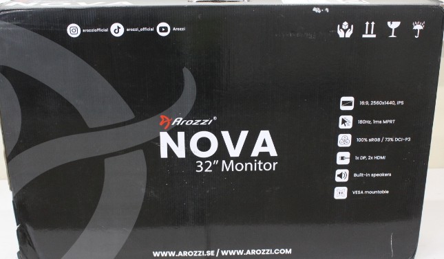 SALE OUT. Arozzi Nova 32" IPS, 180Hz, Computer Monitor - Purple - SALE OUT. SALE OUT. Nova - 32 " - IPS - QHD - 16:9 - 180 Hz - 1 ms - 2560 x 1440 pixels - 300 cd/m² - HDMI ports quantity 2 - Purple - Warranty 24 month(s) - DAMAGED PACKAGING, SCRATCHED ED