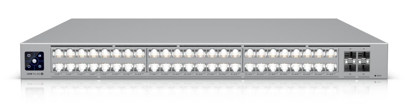 Switch|UBIQUITI|Ubiquiti UniFi Pro XG 48 PoE|Switch type Managed|Switch layer L3|Rack mounting Yes|Stackable Yes|Form factor 1U|48xRJ-45 ports|RJ-45 Ports Type 10G Ethernet (100/1000/10000)|16x2.5G Ethernet (copper) ports quantity|32x10G Ethernet (copper)