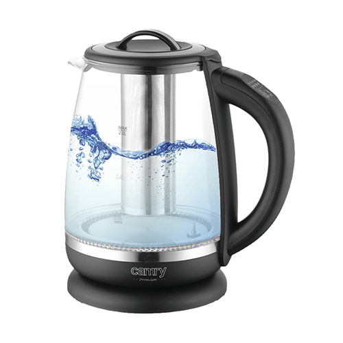 Camry - Kettle - CR 1290 - Standard - 2200 W - 2 L - Plastic/glass - 360° rotational base - Black/Transparent