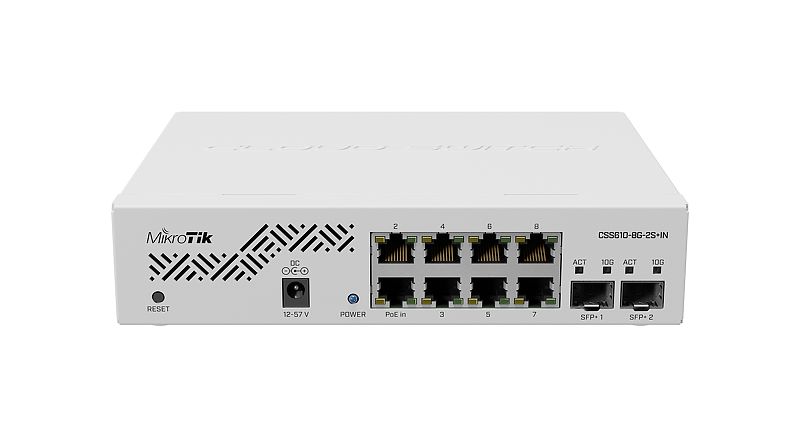 MikroTik - Cloud Router Switch - CSS610-8G-2S+IN - Web managed - Rackmountable - Gigabit Ethernet (copper) ports quantity 8 - SFP+ ports quantity 2