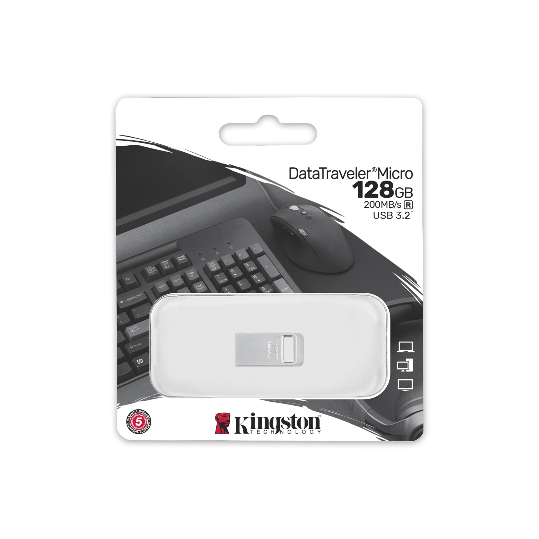 Kingston - USB 3.2 Flash Drive - DataTraveler micro - 128 GB - USB Type-A - Silver