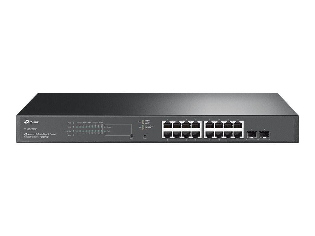 TP-LINK - SG2218P - JetStream 18-Port Gigabit Smart Switch with 16-Port PoE+ - Rack-mountable - Managed