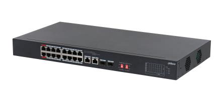 Switch|DAHUA|S3218-16ET-135|Switch type Unmanaged|Switch layer L2|Rack mounting Yes|Stackable Yes|Form factor 1U|16xRJ-45 ports|RJ-45 Ports Type Gigabit Ethernet (10/100/1000)|2xSFP module slots quantity|Power over Ethernet (PoE) Yes|2xPower over Ethernet