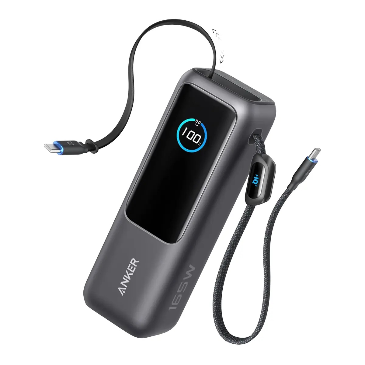 Anker Zolo Powerbank - A1695H11 - 25000 mAh - Built-In USB-C and Retractable Cable) - Grey