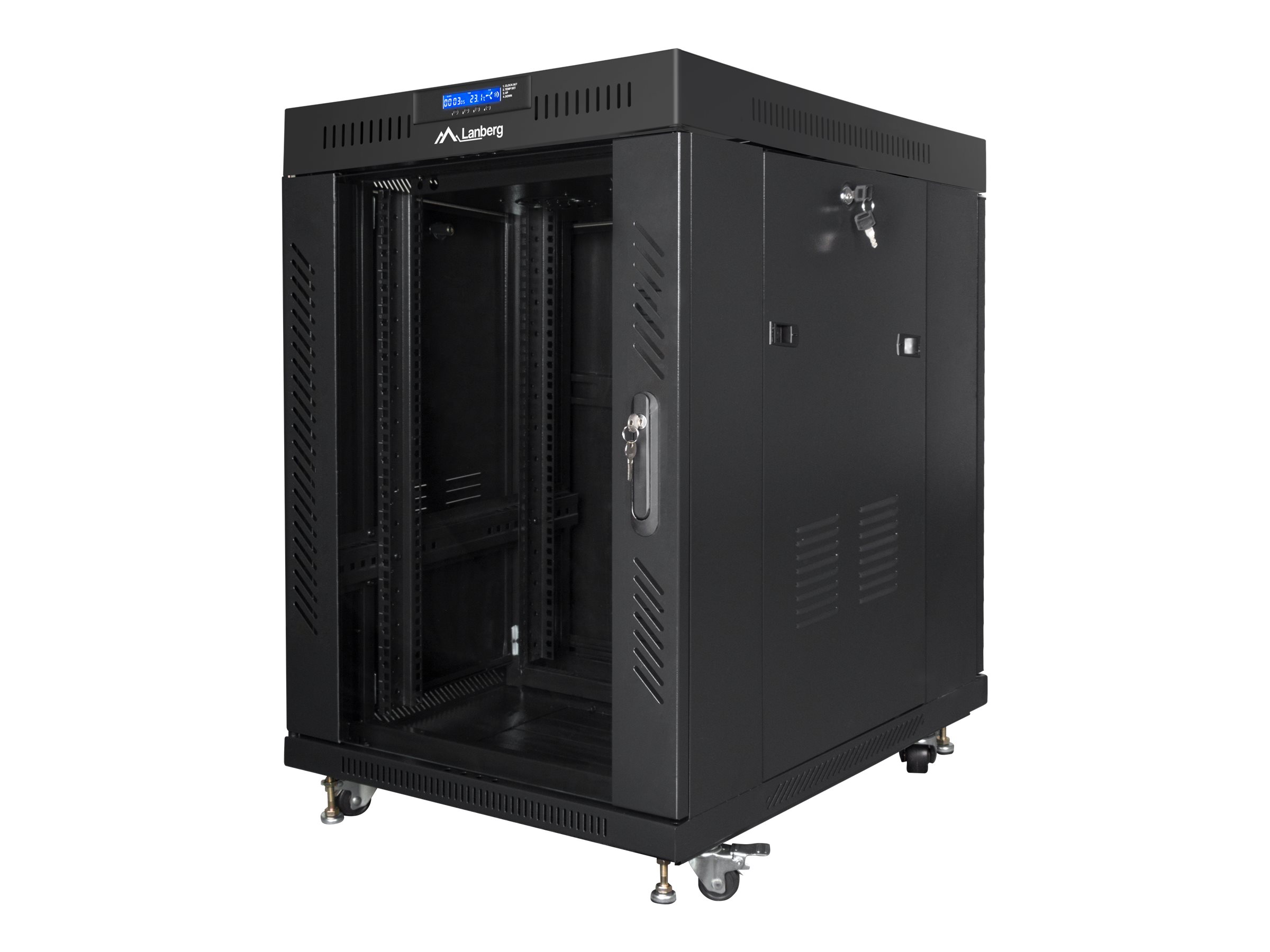 Lanberg - Rack cabinet 19" free-standing 15U/600x800 (flat pack) with glass door, LCD - FF01-6815-12BL - Black