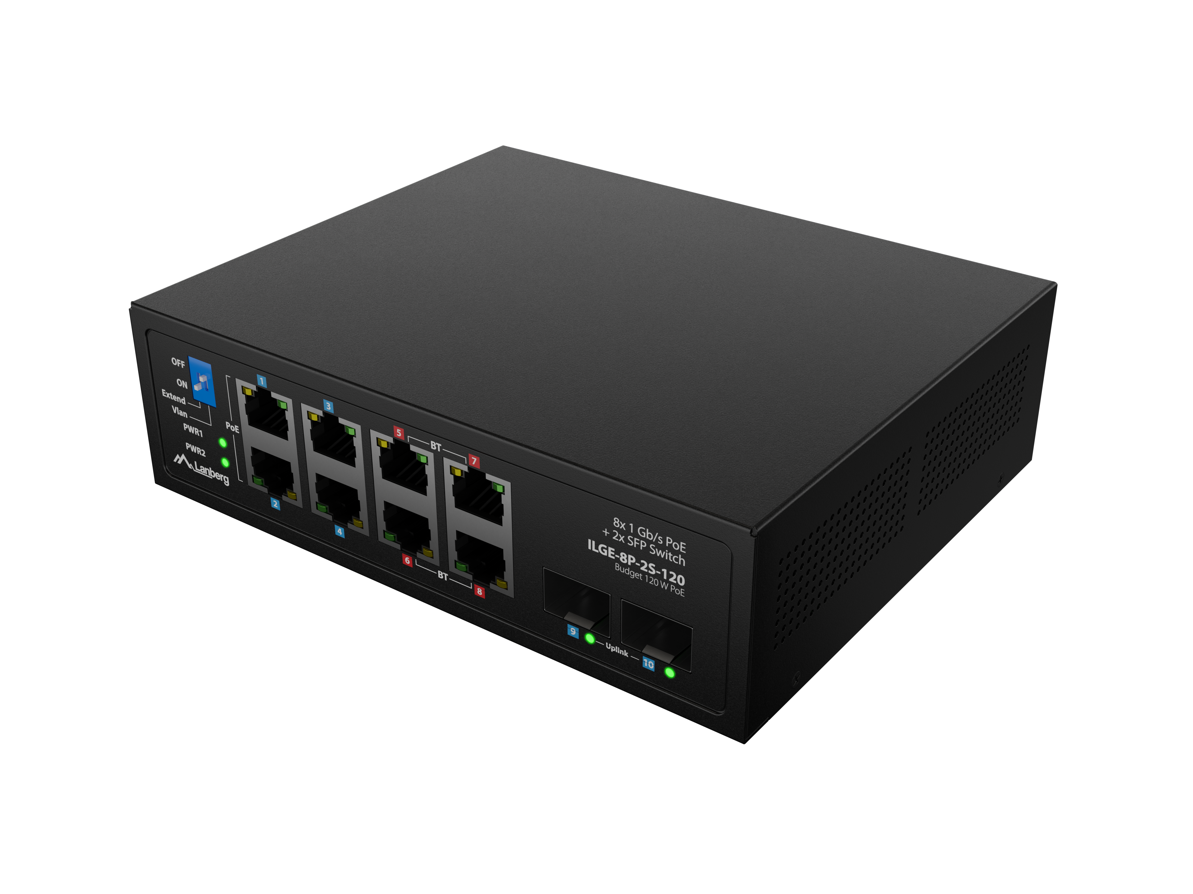 Lanberg - Switch PoE 4xBT 4xAT 4xSFP Din Unmanagment Gigabit Ethernet - ILGE-8P-2S-120 - Unmanaged - Din rail