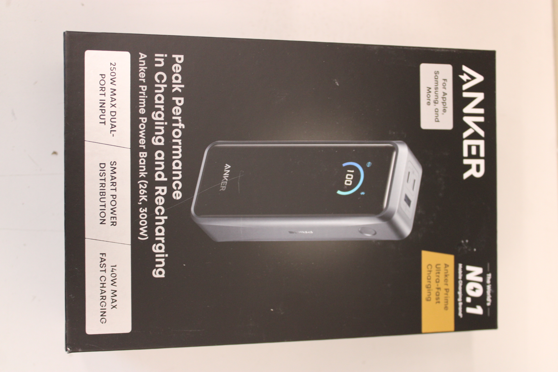 SALE OUT. Anker Prime power bank - USB, 2 x USB-C - 300 Watt - 26250 mAh - Black - UNPACKED, SMALL SCRATCHED ON TOP EDGE
