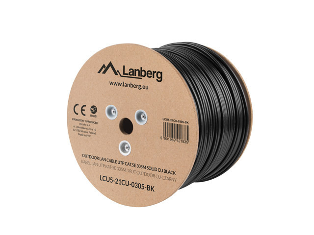 Lanberg - Cable Cat.5E UTP 305M Solid Outdoor CU Black Fluke Passed - LCU5-21CU-0305-BK