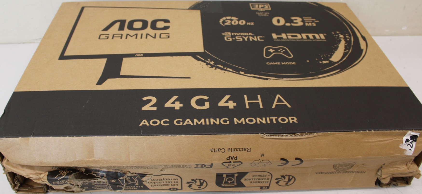 AOC 24G4HA 23,8“ 1920x1080/16:9/300 cd/m²/1 ms/HDMI, DisplayPort, Headphone out - SALE OUT. - 24G4HA - 24 " - Fast IPS - FHD - 16:9 - 200 Hz - 0.5 ms - 1920 x 1080 pixels - 300 cd/m² - HDMI ports quantity 2 - Black, Red - Warranty 36 month(s) - DAMAGED PA