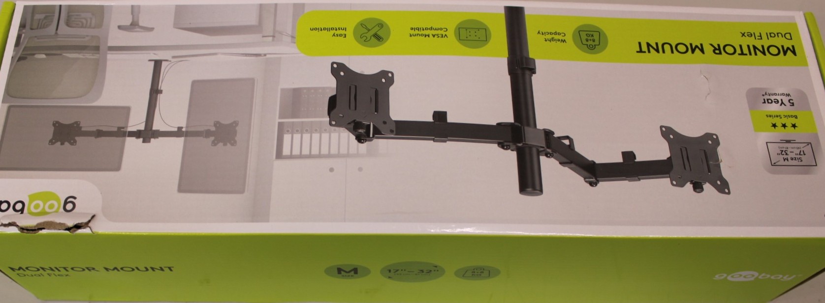 SALE OUT. Goobay Dual Monitor Mount Flex, Black - Goobay Dual Monitor Mount Flex - Swivel, Tilt, Rotation - 17-32 " - Maximum weight (capacity) 8 kg - DAMAGED PACKAGING - Black