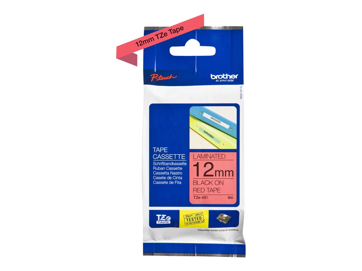 Brother - TZE-431 Laminated Tape - Black on Red - TZe - 8 m - 1.2 cm