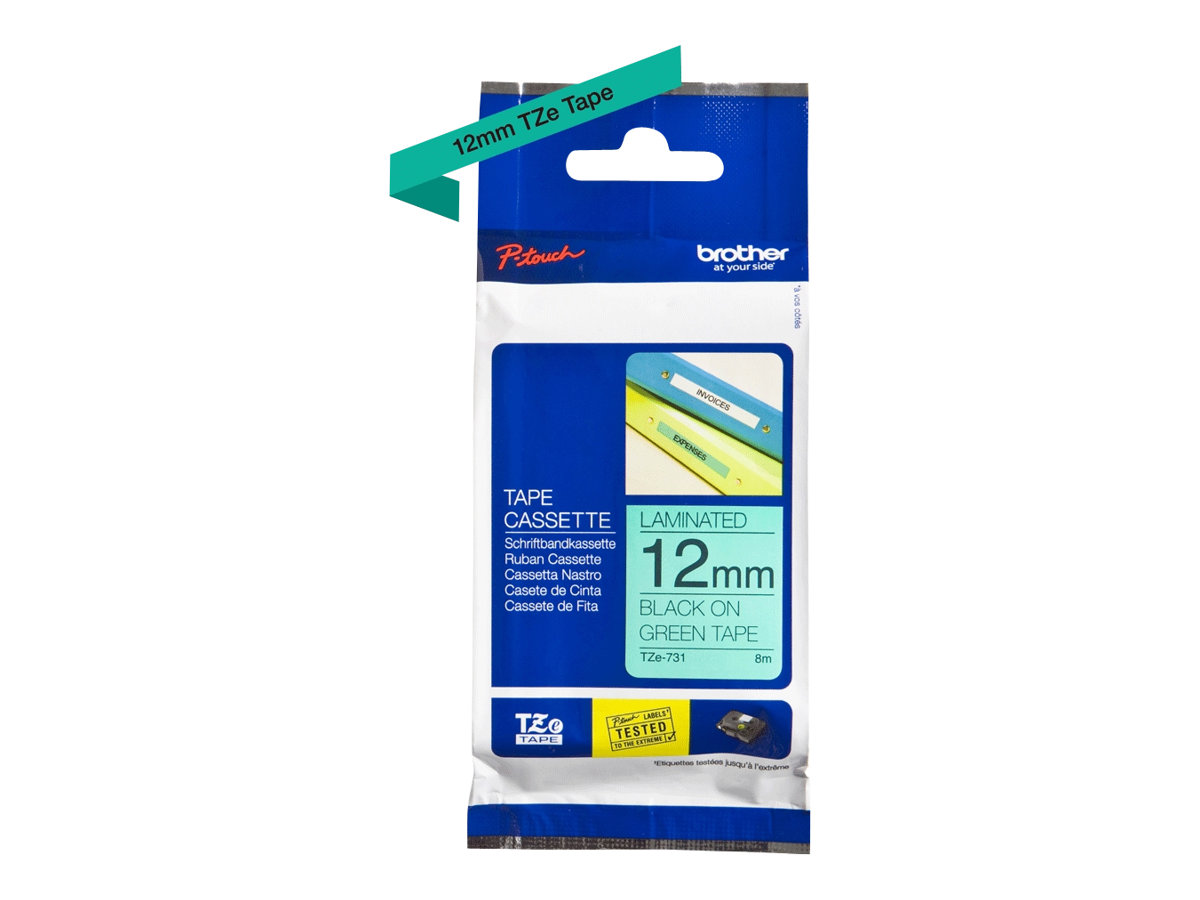 Brother - TZe-731 Laminated Tape - Black on Green - TZe - 8 m - 1.2 cm