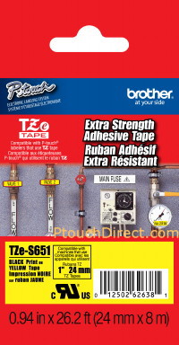 Brother - TZe-S651 Strong Adhesive Laminated Tape - Black on Yellow - TZe - 8 m - 2.4 cm