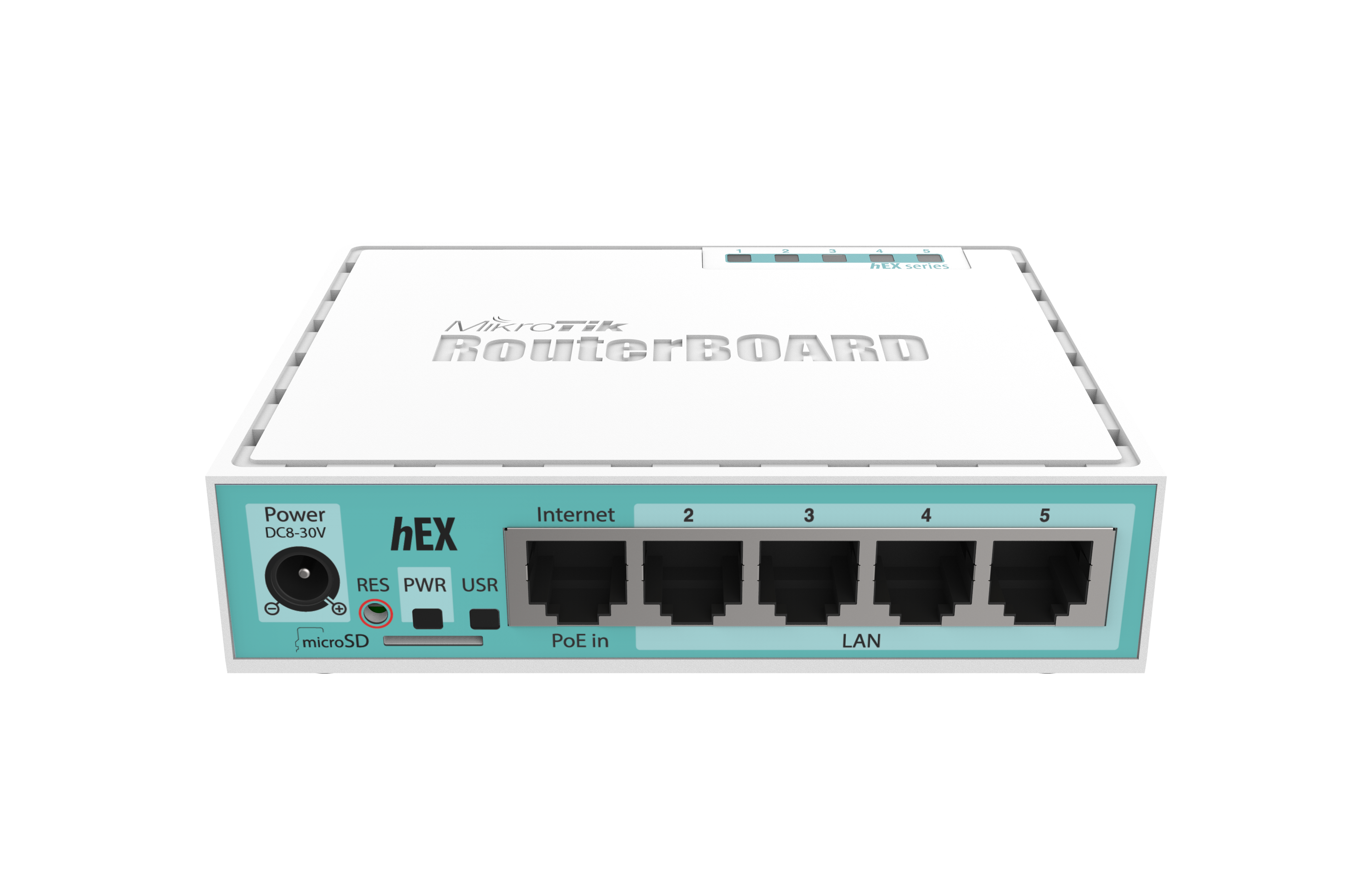 Mikrotik Wired Ethernet Router (No Wifi) RB750Gr3, hEX, Dual Core 880MHz CPU, 256MB RAM, 16 MB (MicroSD), 5xGigabit LAN, USB, PCB and Voltage temperature monitor, Beeper, IP20, Plastic Case, RouterOS L4 - MikroTik - Ethernet Router hEX - RB750Gr3 - No Wi-