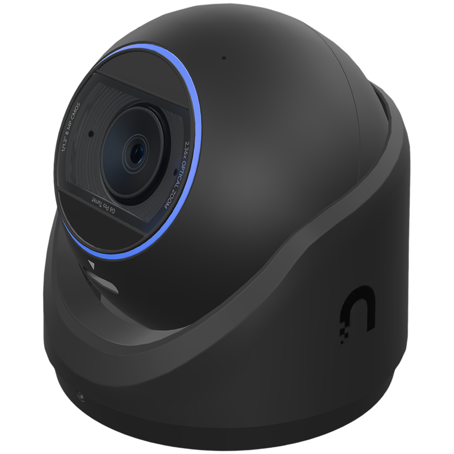 Ubiquiti UVC-G6-Pro-Turret-B All-weather tamper-resistant 4K PoE+ camera with a Multi-TOPS AI engine, 2.36x optical zoom, and a large 1/1.2" CMOS sensor for exceptional low-light clarity and long-range IR night vision
