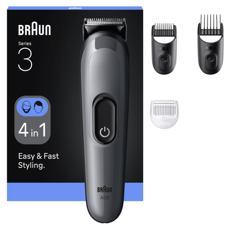 Braun 4-in-1 Grooming Kit - All-in-One Series 3 AIO3500 - Cordless - Number of length steps 14 - Black