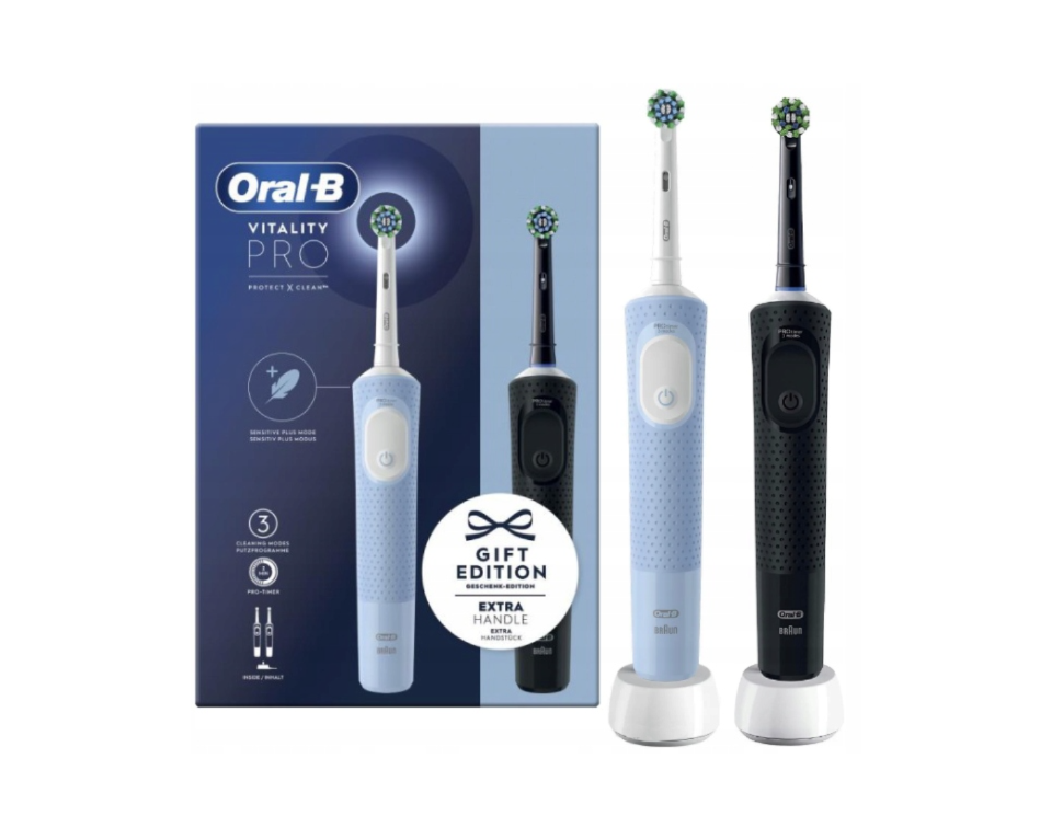 Oral-B Electric Toothbrushes - Vitality Pro Duo - Rechargeable - For adults - Number of brush heads included 2 - Number of teeth brushing modes 3 - Black/Blue White