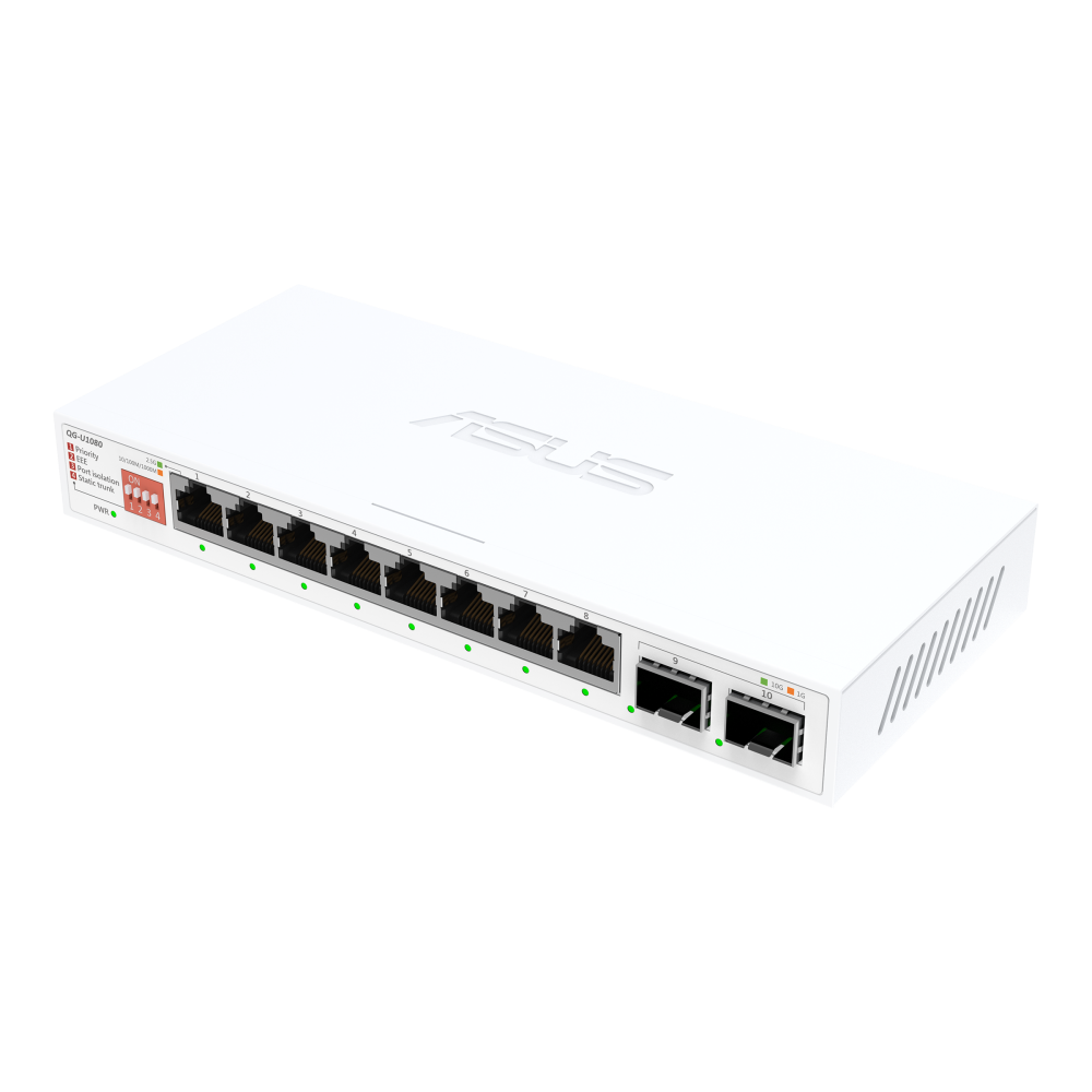 Asus - QG-U1080 - 8-Port 2.5G and 2-Port 10G SFP+ Switch - Unmanaged - Desktop - SFP+ ports quantity 2 x 10G SFP+ ports
