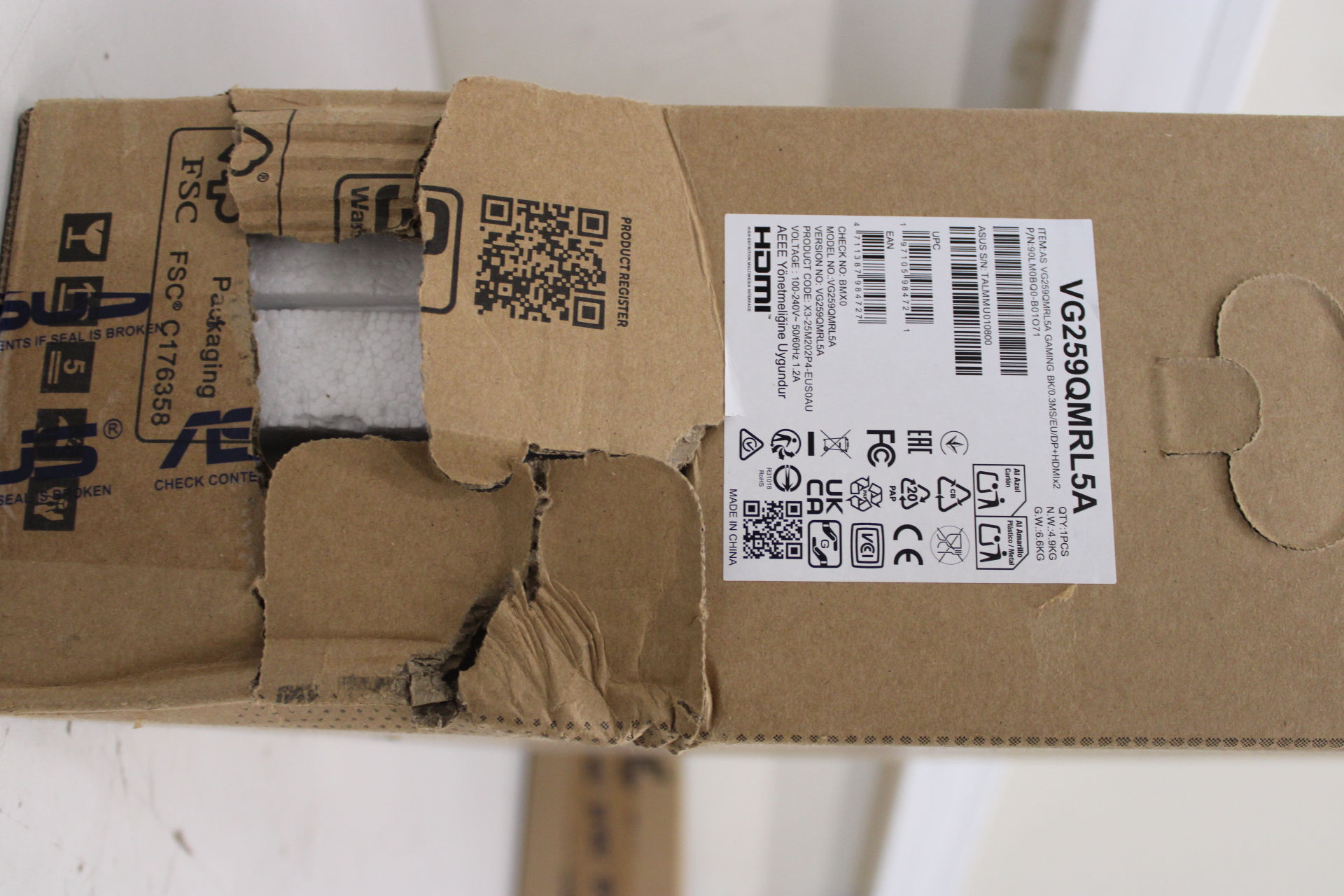 SALE OUT.  - SALE OUT. Asus - TUF Gaming VG259QMRL5A - 24.5 " - Fast IPS - 16:9 - 310 Hz - 1 ms - 1920 x 1080 pixels - 400 cd/m² - HDMI ports quantity 2 - DAMAGED PACKAGING