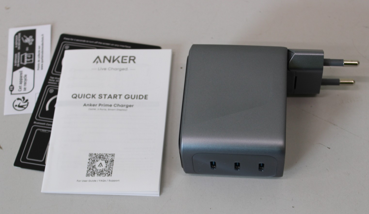 SALE OUT. Anker Prime Charger, 3 Ports, Silver - Anker Prime Charger, 3 Ports, 160W, Silver - UNPACKED, NO ORIGINAL PACKAGING