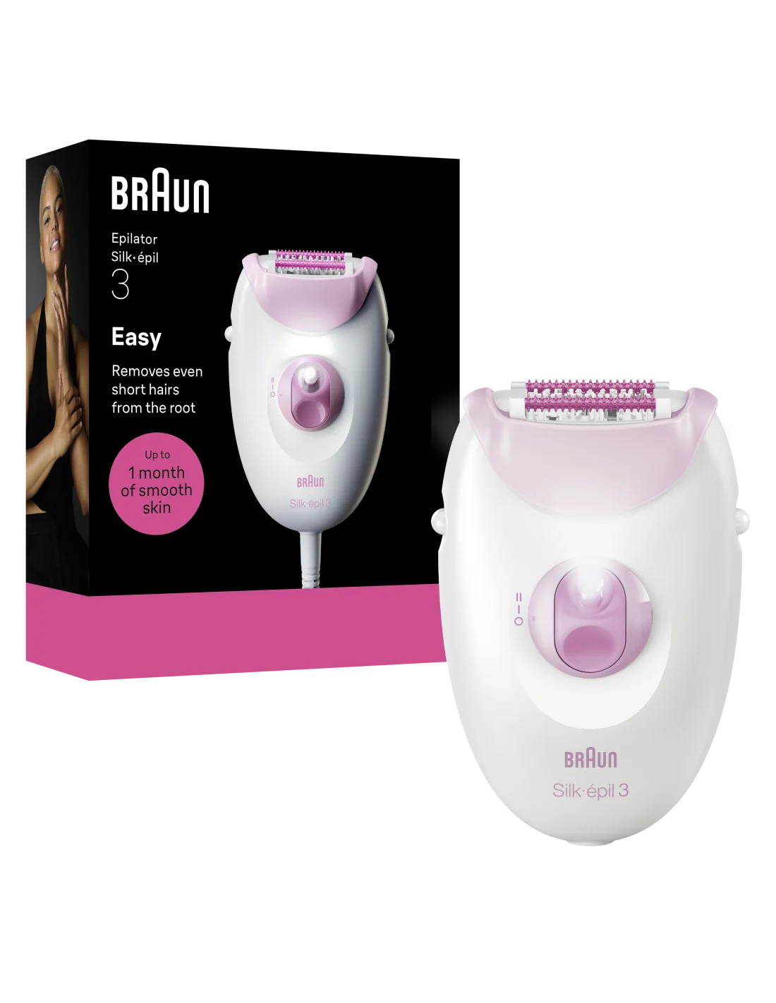 Braun Epilator - Silk-épil 3 SE3-000 - Number of power levels 1 - White/Pink