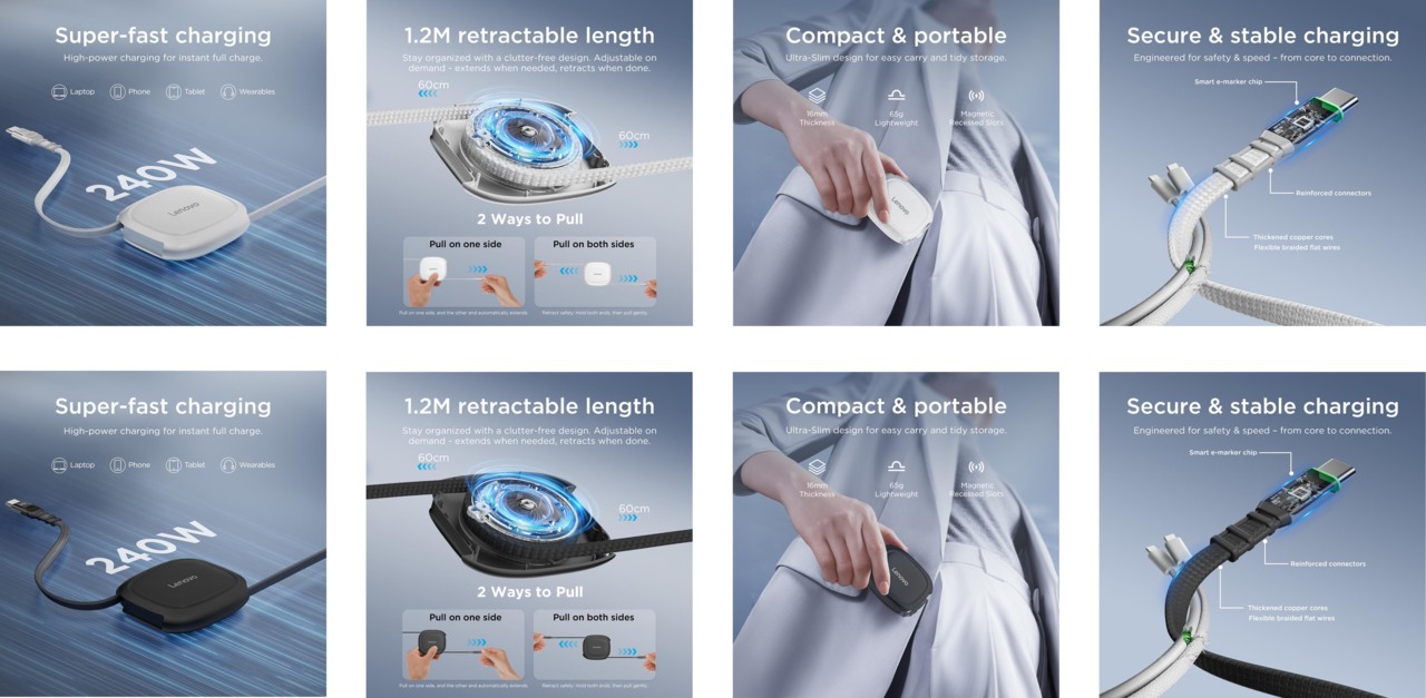 Lenovo 240W USB-C Retractable Cable - GX91V57058 - USB-C