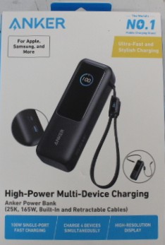 SALE OUT. - Anker Zolo Powerbank - A1695H11 - 25000 mAh - Built-In USB-C and Retractable Cable) - Grey - DEMO