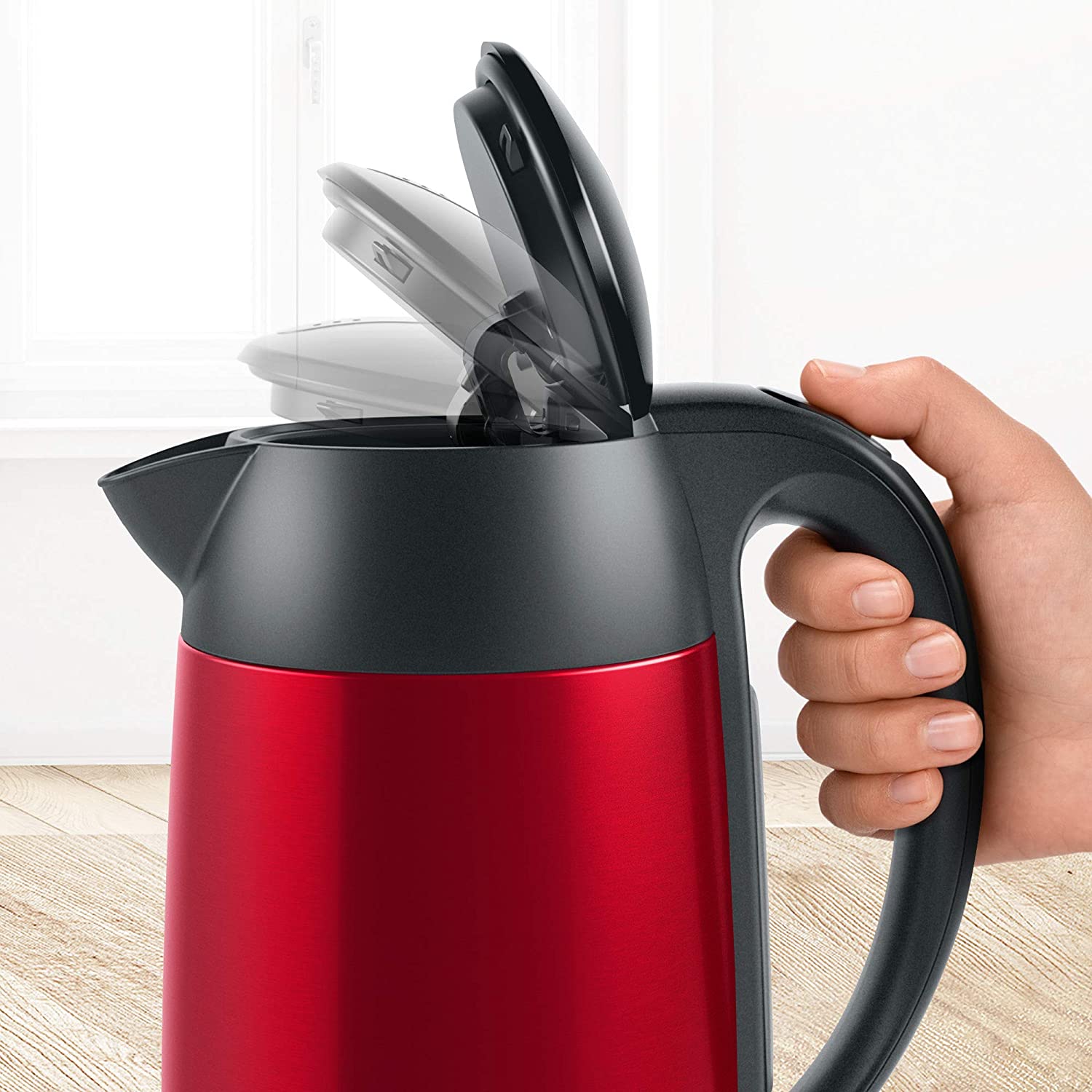 Bosch - Kettle - DesignLine TWK3P424 - Electric - 2400 W - 1.7 L - Stainless steel - 360° rotational base - Red